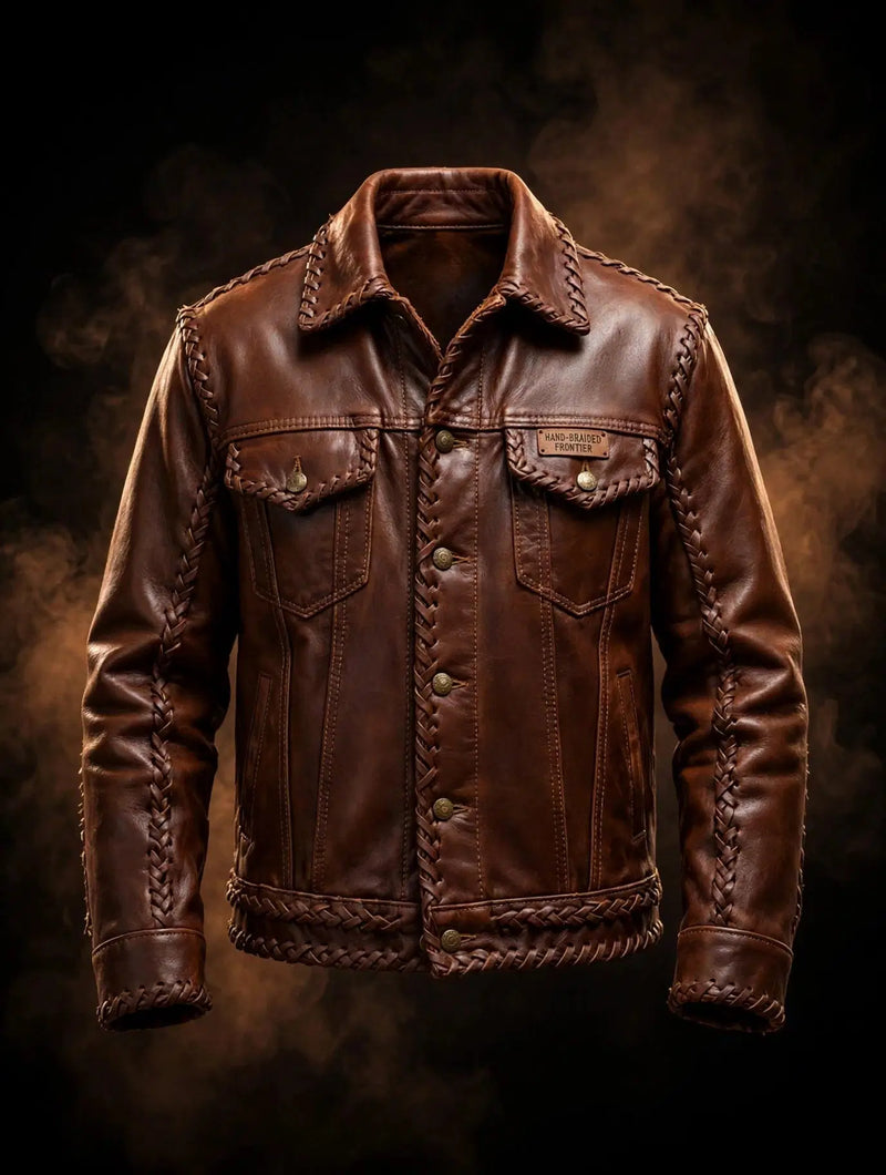 Hand-Braided Frontier Jacket!Only 3 pieces made per size - 100% Original Cow Leather Jacket. - Pals & Coze