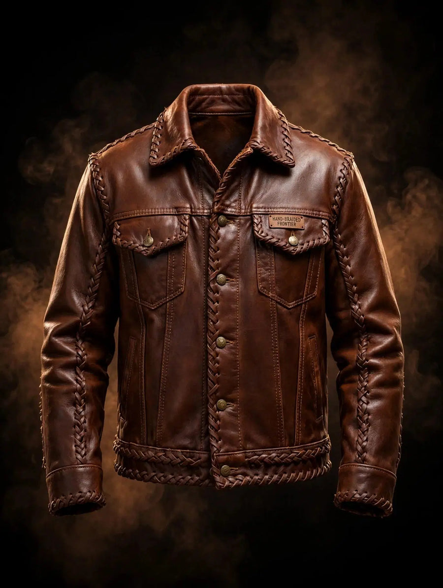 Hand-Braided Frontier Jacket!Only 3 pieces made per size - 100% Original Cow Leather Jacket. - Pals & Coze