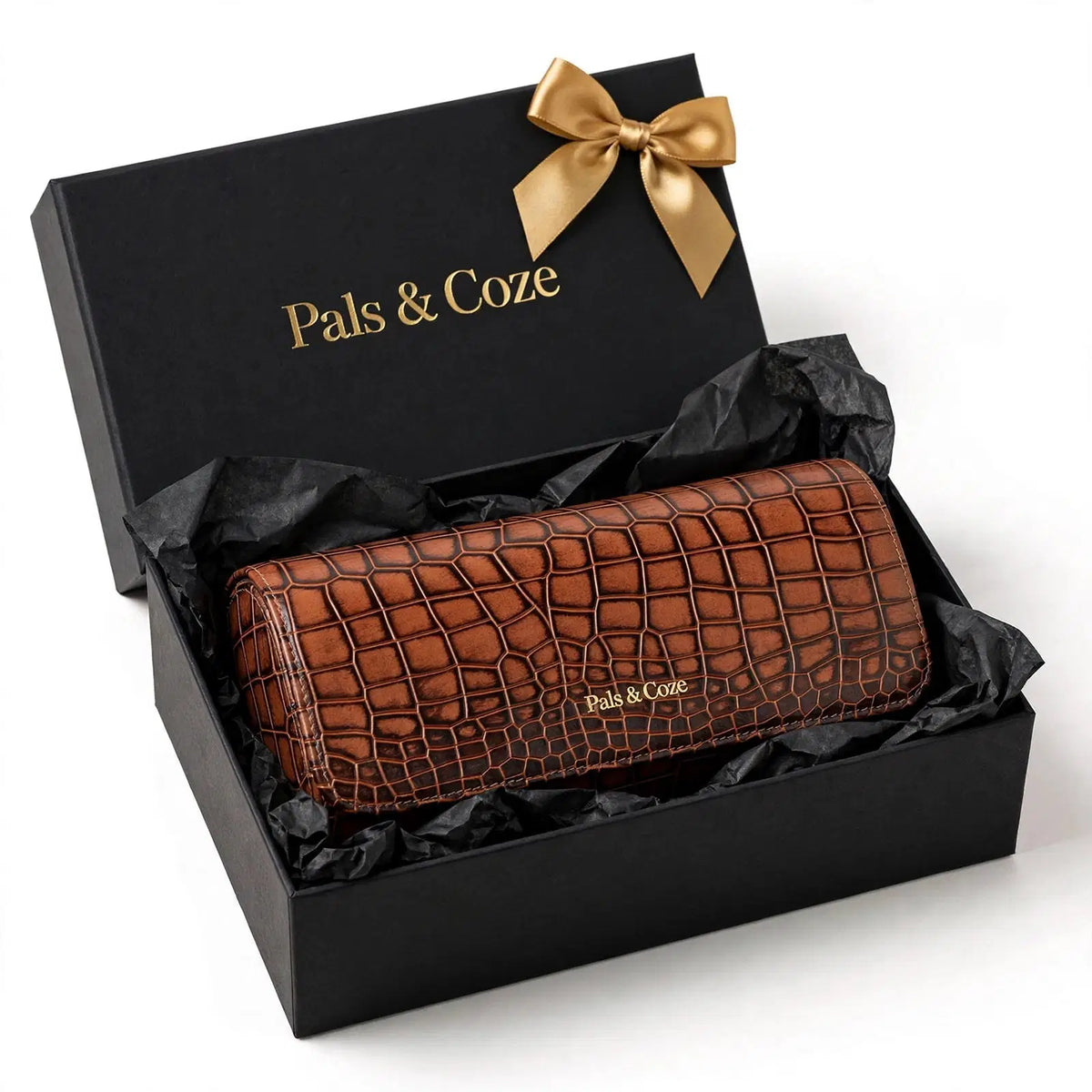 Watch Holder III - Premium Genuine Leather 3-Watch Travel Case - Crocodile Embossed Luxury Watch Organizer - Detachable Watch Holders & Cushions - Color: Tan - Pals & Coze